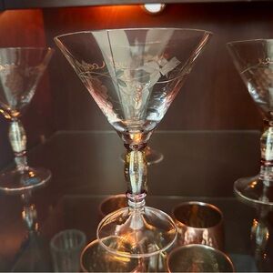 Elegant Etched Martini or Wine Glasses - set of four